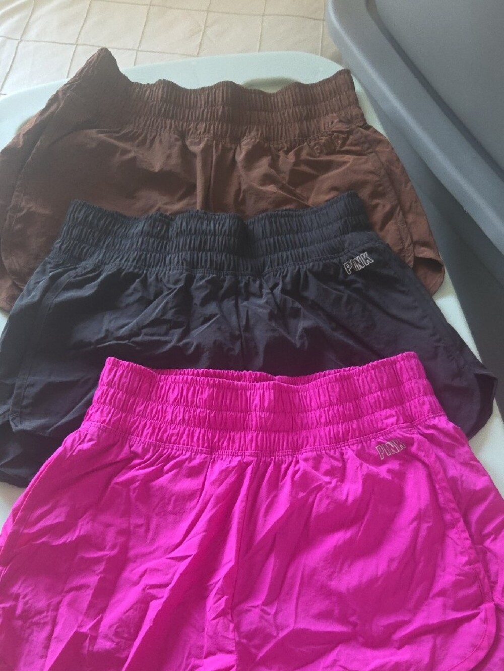 PINK Logo Run Shorts Trio - Hot Pink, Black, Brown - Picture 2 of 5